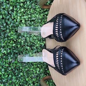 J.Crew "Gwen" Womens Backless Cage Leather Slip-on Mule/Flat Black Size 11